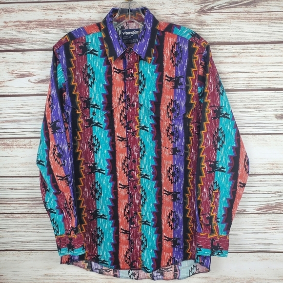 Wrangler Other - Wrangler Mens 15.5 33 Vtg X-Long Tails Checotah Aztec Southwest Western Shirt